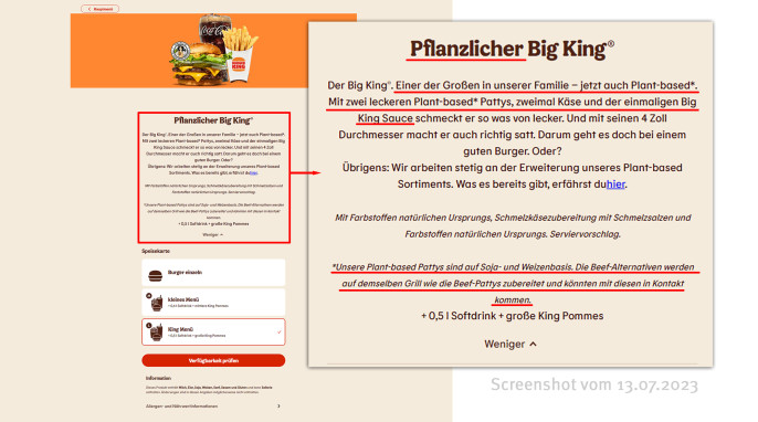 Werbung „Plant-based“, burgerking.de, 13.07.2023