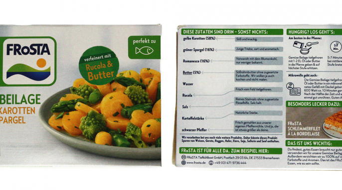 Frosta Grüner Spargel mit gelben Karotten und Romanesco, Frosta Grüner Spargel mit gelben Karotten und Romanesco,