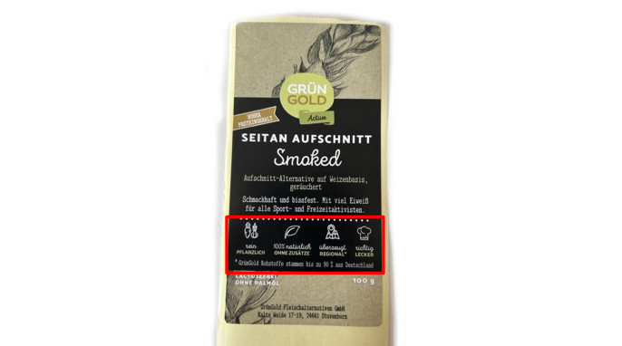 GrünGold Seitan Aufschnitt Sorte Smoked, Mai 2023, Herstellerfoto