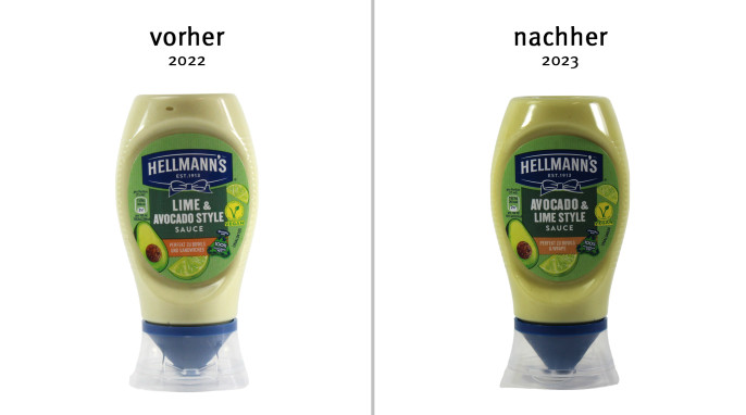 Hellmann’s Lime & Avocado Style Sauce, 2022 und Hellmann’ Avocado & Lime Style Sauce, 2023