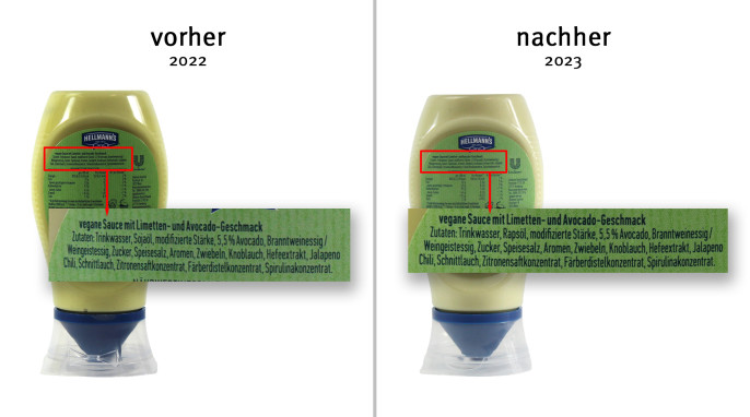 Bezeichnung + Zutaten, Hellmann’s Lime & Avocado Style Sauce  2022 und Hellmann’ Avocado & Lime Style Sauce, 2023