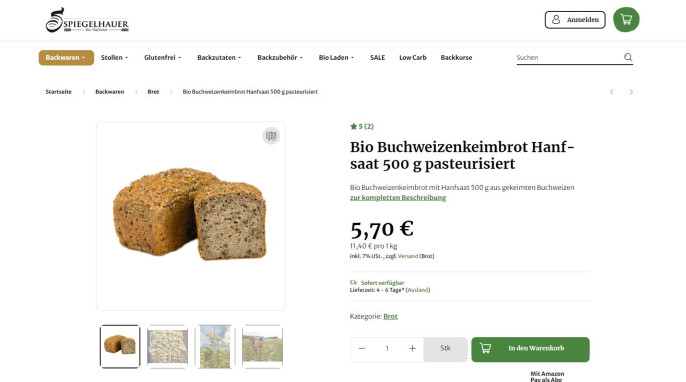 Bäckerei Spiegelauer Bio Buchweizenkeimbrot Hanfsaat