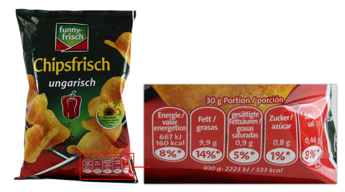 Portionsangabe, Funny Frisch Chips ungarisch, 40 Gramm 