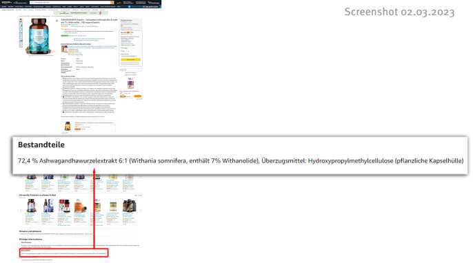 Zutaten, Alpha Foods Hochpotenz Ashwagandha, amazon.de, 02.03.2023