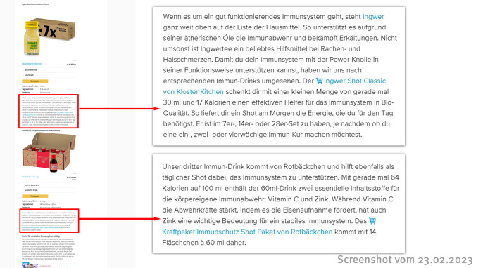 Werbung für Immundrinks, Gesunder Jahresstart: 3 Immun-Drinks unter 100 Kalorien, fitforfun.de/shopping, 23.02.2023