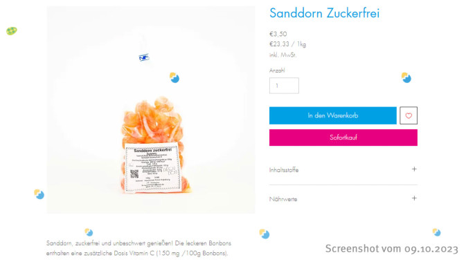 Angebot, Sanddorn zuckerfrei, tksuesswaren.com, 09.10.2023