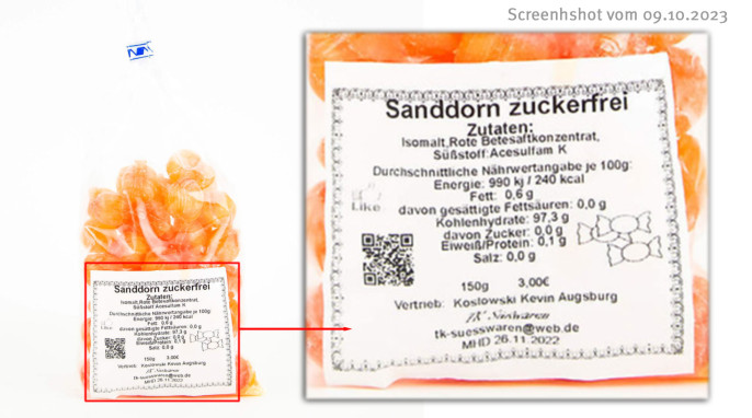 Verpackungsabbildung, Sanddorn zuckerfrei, tksuesswaren.com, 09.10.2023