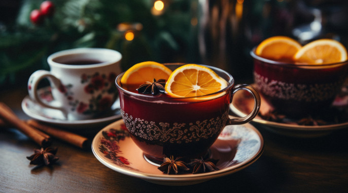 Glühwein mit Orangen