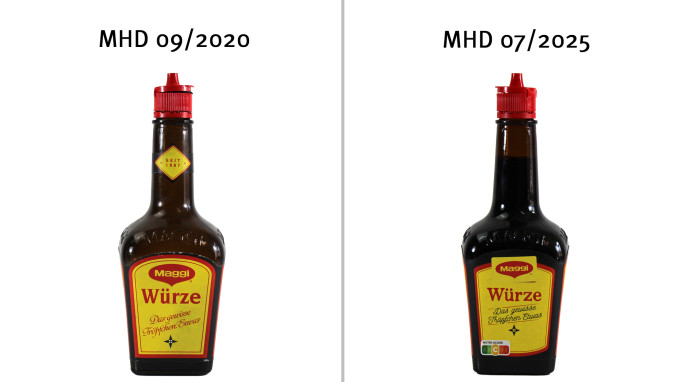 Maggi Würze, MHD 09/2020 und MHD 07/2025