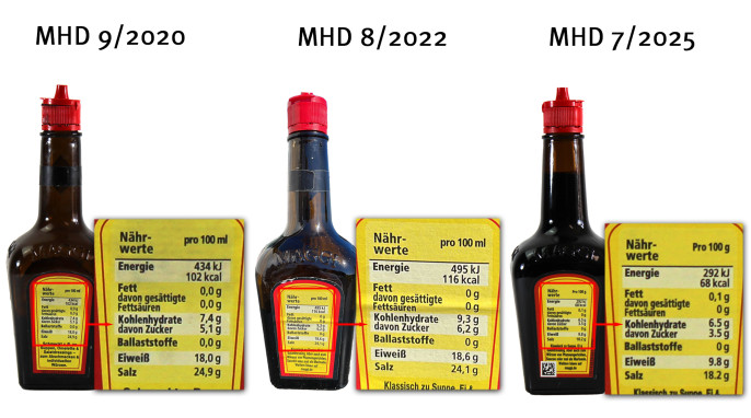 Nährwerte, Maggi Würze, MHD 09/2020, MHD 08/2022 und MHD 07/2025