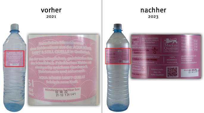 alt: Rückseite, Aqua Römer Still, 2021; neu: 2023