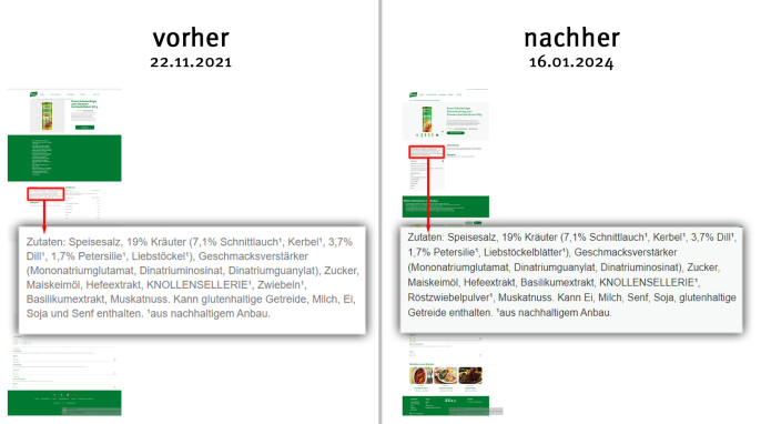 alt: Zutaten, Knorr Kräuterlinge, knorr.com, 22.11.2021; neu: 16.01.2024
