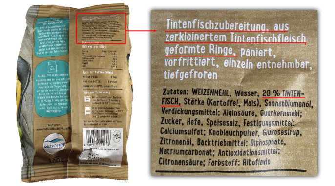 Bezeichnung + Zutaten, Deutsche See, Calamares, paniert