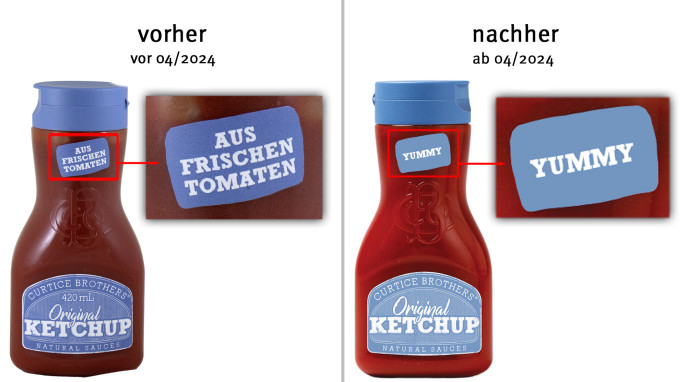 alt: Curtice Brothers Original Ketchup, vor 04/2024; neu: ab 04/2024, Herstellerfoto  