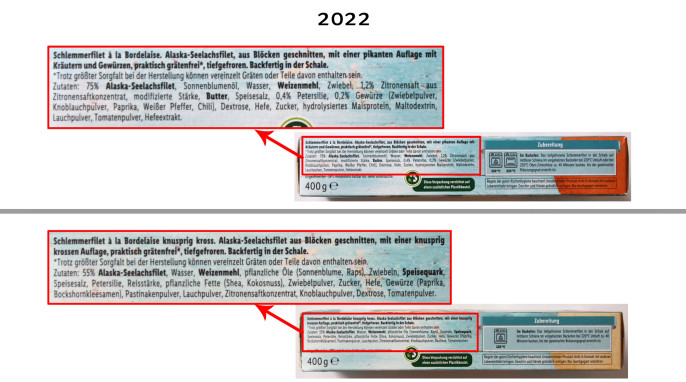 Zutaten, Ocean Sea Alaska-Seelachs Schlemmerfilet à la Bordelaise, „Classic“ und „Knusprig Kross“; 2022