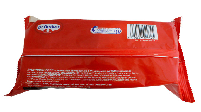 Bezeichnung + Zutaten, Dr. Oetker Marmorkuchen 