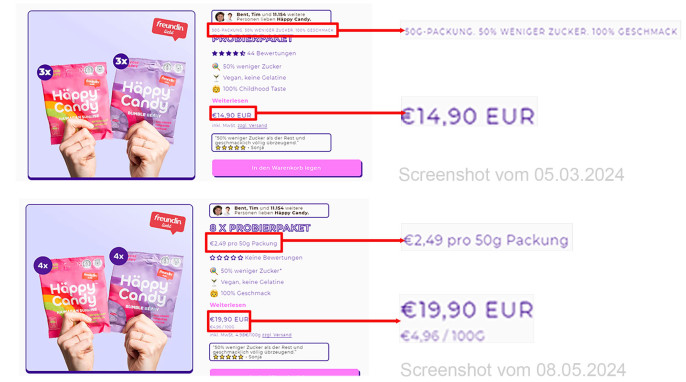alt: Häppy candy, haeppycandy.de/products, 05.03.2024; neu: 08.05.2024