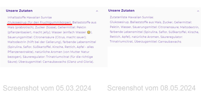 alt: Zutaten, Häppy candy, haeppycandy.de/products, 05.03.2024; neu: 08.05.2024