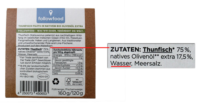 Zutaten, followfood Thunfisch Filets in nativem Bio Olivenöl extra