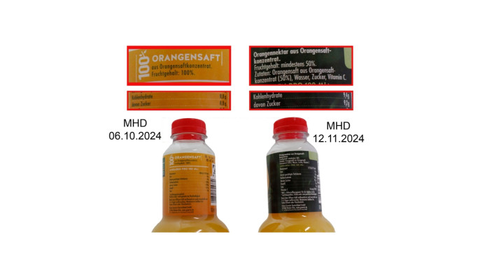 Seitenansicht, Granini Trinkgenuss Orange, MHD 06.10.2024; MHD 12.11.2024 