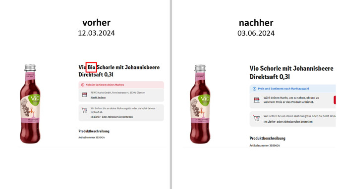 alt: Vio Bio Schorle mit Johannisbeere, neu: Vio Schorle mit Johannisbeere