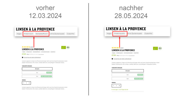 alt: Werbeaussagen, Linsen à la Provence, Loewenanteil.com, 12.03.2024; neu: 28.05.2024 