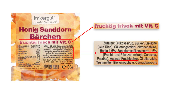 Zutaten, Imkergut Honig-Sandorn Bärchen, Imkergut.de, 12.03.2024