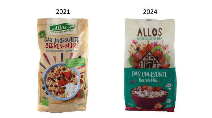 Allos Das ungesüßte Beeren-Müsli, 2021 und 2024 