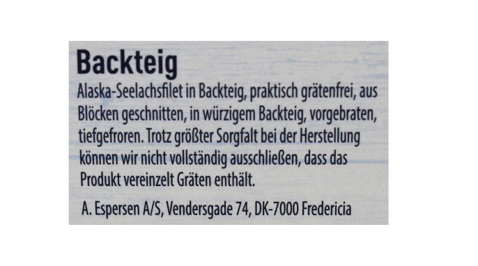 Bezeichnung, Golden Seafood Knusperfilets