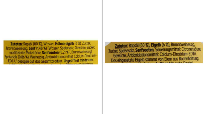 Zutaten, K-Classic Delikatess Mayonnaise, Hersteller: Conservas El Cidados; Hersteller: Hamker Vertriebsgesellschaft mbH 