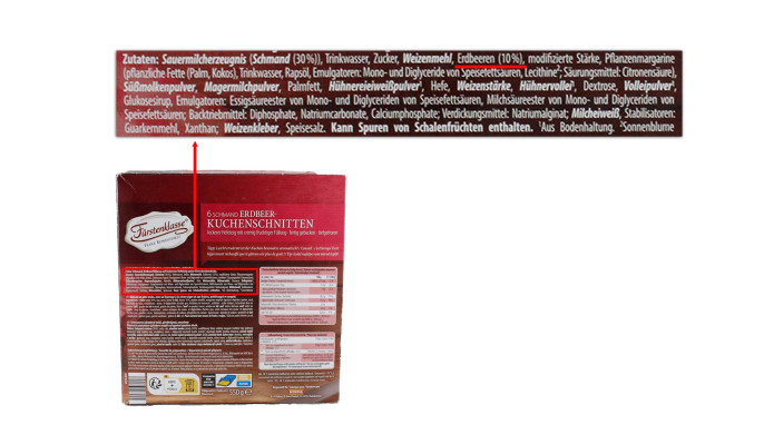 Zutaten, Fürstenklasse 6 Schmand Erdbeer-Kuchenschnitten