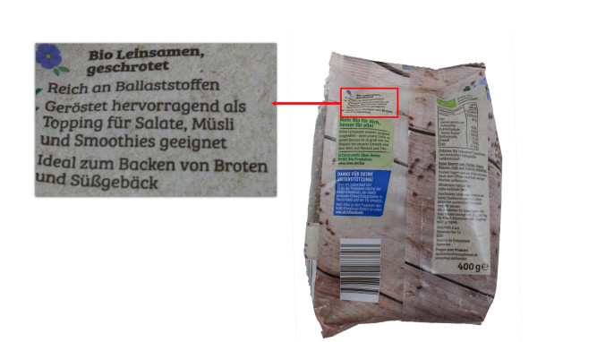 Rückseite, Rewe Bio Leinsamen geschrotet