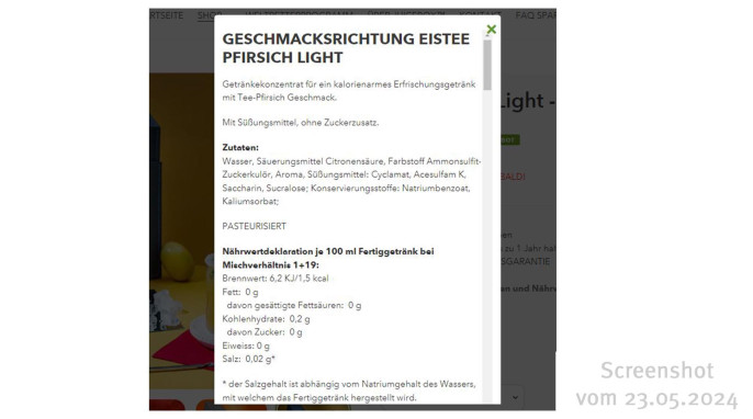 Bezeichnung, Zutaten, Nährwerte, JuiceBox ™ Light, juice-box.at, 23.05.2024