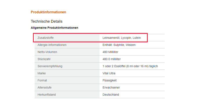 Produktinformationen, Vital Ultra, Amazon.de, 10.06.2024