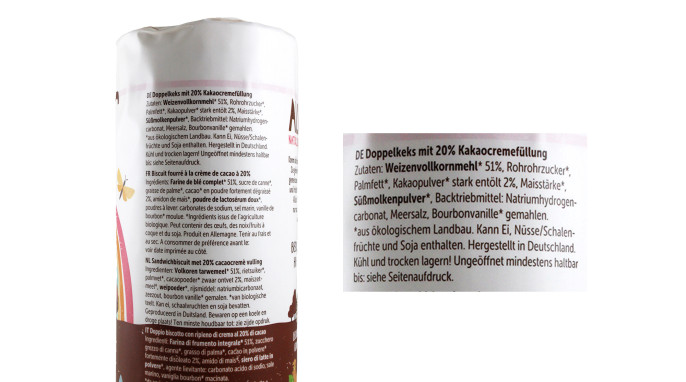 Bezeichnung + Zutaten, Allos Entdecker Kekse Kakao