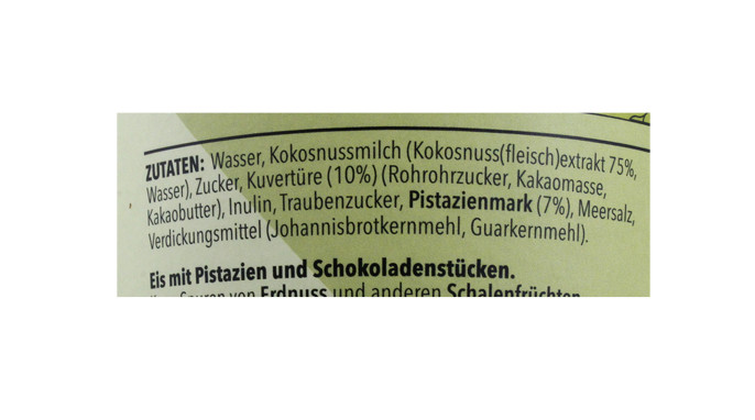 Zutaten + Bezeichnung, Luicella’s Ice Cream Pistazie Schokostücke 