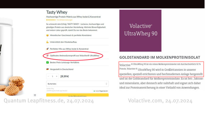 Herkunft, Volactive® Ultra Whey, Quantumleapfitness.de, 24.07.2024; Volactive.com, 24.07.2024