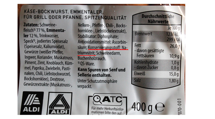 Zutaten, BBQ Käse Bockwurst Emmentaler
