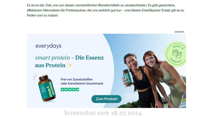 Anzeige everydays smart protein, Just-healthy.com, 18.07.2024