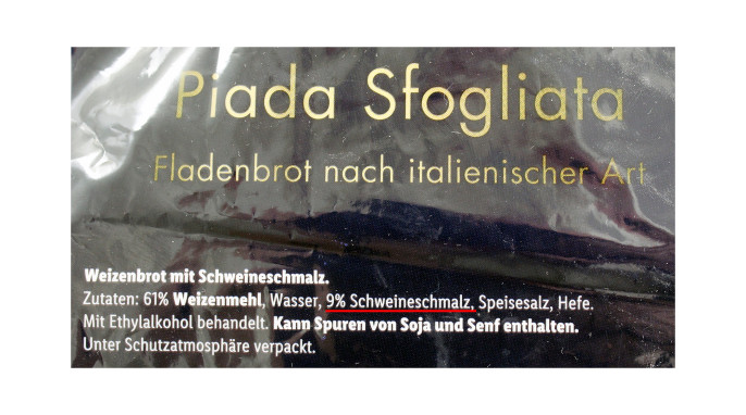 Bezeichnung +Zutaten, Italiano Piada Sfogliata