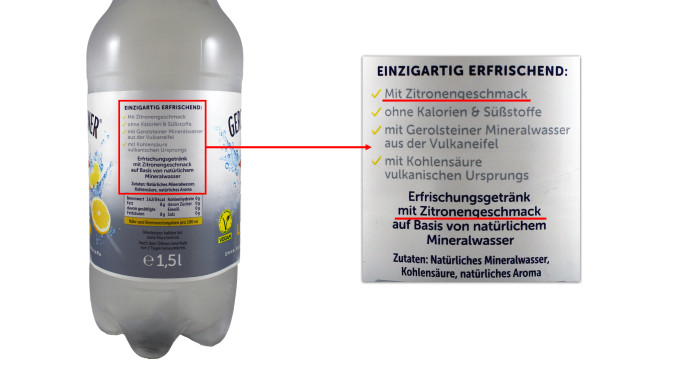 Werbung, Bezeichnung + Zutaten, Gerolsteiner Lemon 
