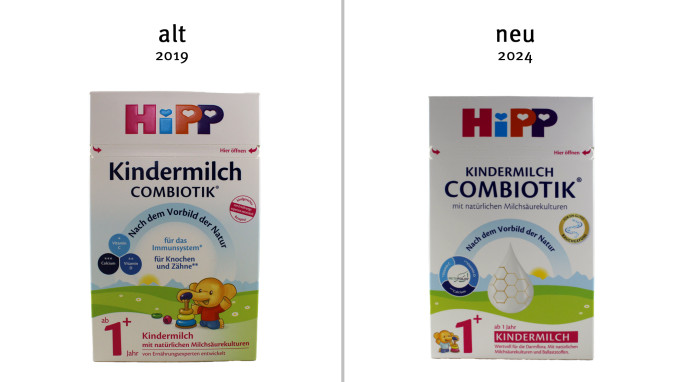alt: Hipp Kindermilch Combiotik, 2019; neu: 2024