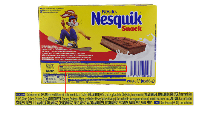 Zutaten, Nestlé Nesquik Snack Kakao