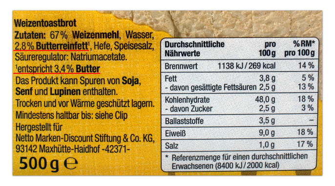 Zutaten, KornMühle Buttertoast