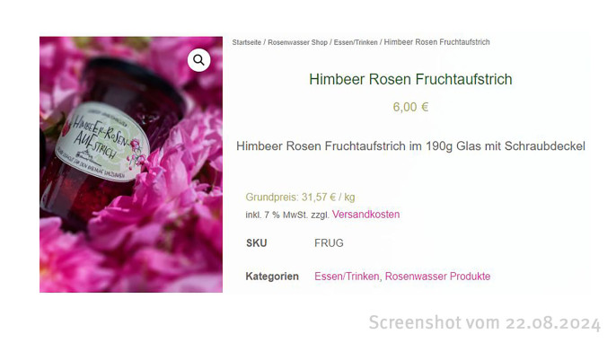 Angebot Himbeer Rosen Fruchtaufstrich, Rosenhof-holzhausen.de, 22.08.2024