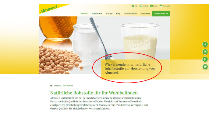 Screenshot der Homepage von Almased aus dem Jahr 2022