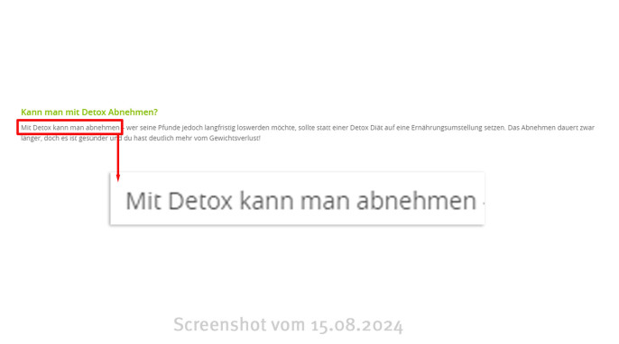 In den FAQs heißt es: „Mit Detox kann man abnehmen.“ 