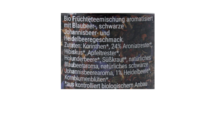 Bezeichnung und Zutaten, Besser im Glas Tee Heiße Blaubeere
