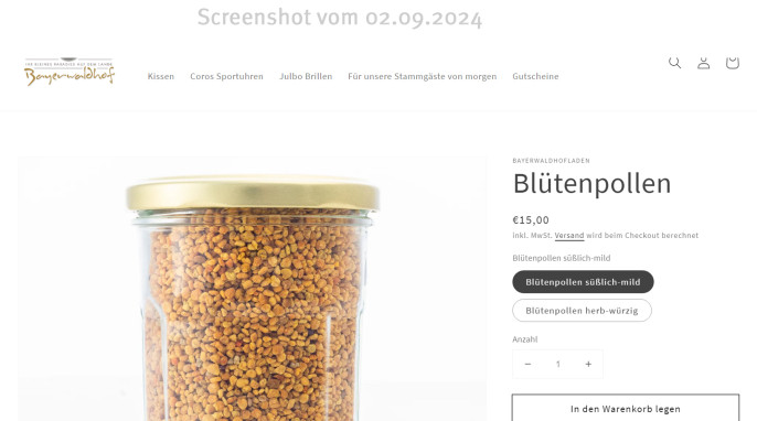 Blütenpollen, Bayerwaldhofladen.de, 02.09.2024