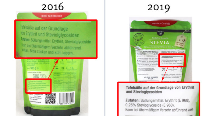 Bezeichnung + Zutaten, Borchers Stevia Kristalline Streusüsse, 2016, 2019